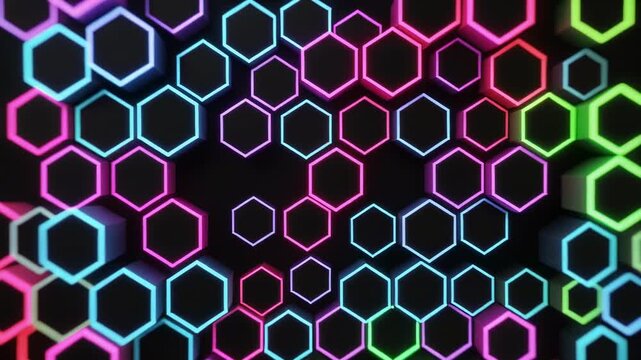 Hexagonal pattern animation with glowing neon lights