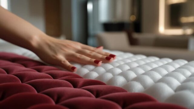 hand arranging white dominoes in sequence on red cloth
