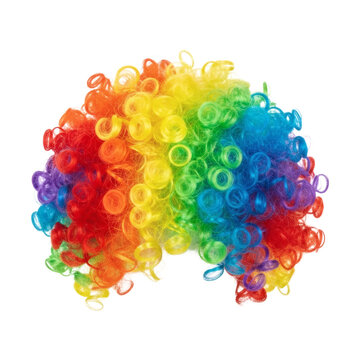 Bright and cheerful multicolored curly clown wig showcasing a playful and festive rainbow design, perfect for costume parties, celebrations, theatrical performances, and Halloween fun&nbsp;
