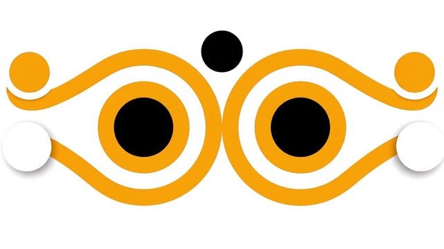 Dynamic abstract graphic logo featuring interconnected optical and visual motifs