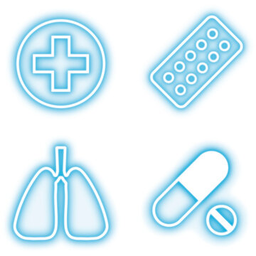 Coronavirus medical supply neon icon set transparent png