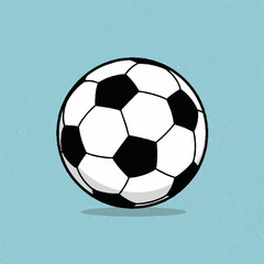Fototapeta premium Classic black-and-white soccer ball illustration set against a soft blue background with a subtle shadow, evoking sports, play, teamwork, competition and simple graphic design for athletic projects.