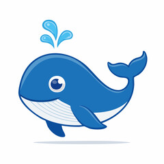 Obraz premium Cute cartoon blue whale spouting water