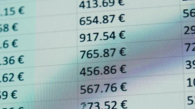 Close-up of financial cash flow data on PC screen. Mortgage payment sheet schedule. Loan fee