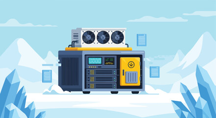 Server Cooling System in Arctic Landscape. Technology. Digital. Cold. Data Center. © khafid