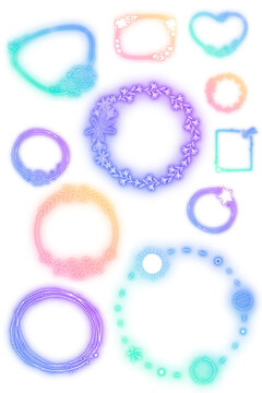 Png colorful neon floral frame set