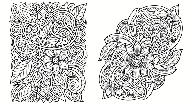 Intricate floral designs for coloring book.