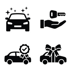 Naklejka premium Set of car services vector icons showing clean vehicle delivery and ownership with handover cleaning transportation