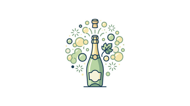 Champagne Bottle Exploding With Bubbles and Cork - Celebration Vector Art