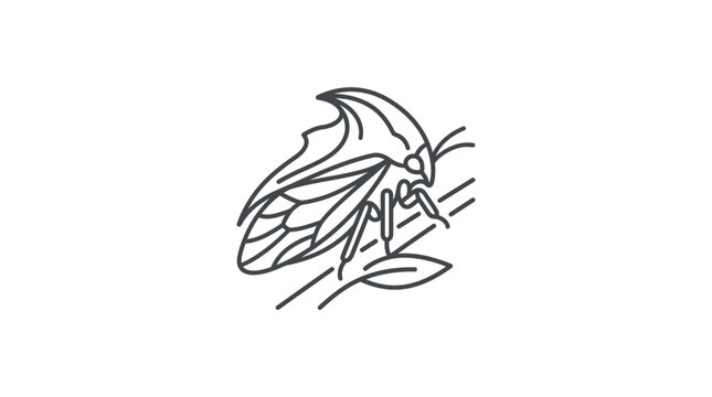 Minimalist treehopper insect line art icon on white background