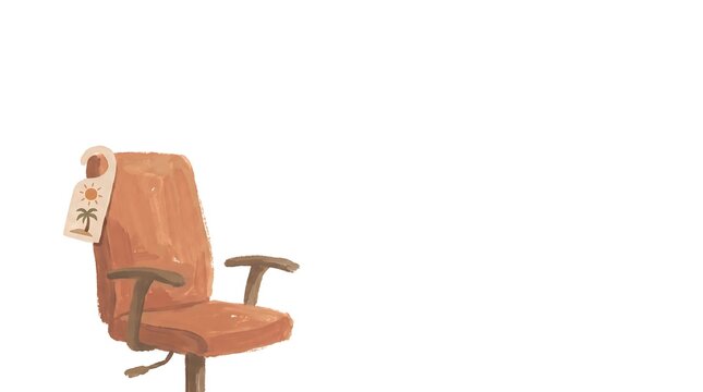Empty office chair with symbolic vacation door hanger.