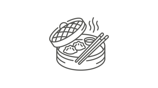 Bamboo steamer basket with hot dim sum and chopsticks.