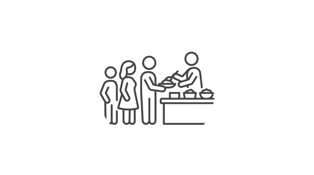 People being served at food buffet line art illustration.