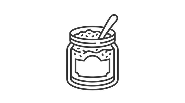 Jar of spread or jam with spoon line art.