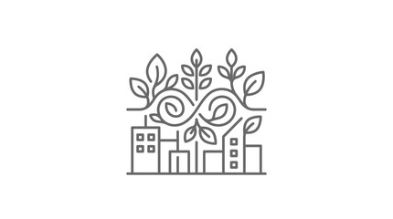 Fototapeta premium Urban nature icon with city buildings and plants.