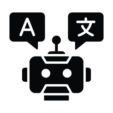 Robot machine language translation icon with chat bot translation language artificial intelligence communication