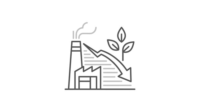 Factory with downward arrow representing reduction of industrial pollution.