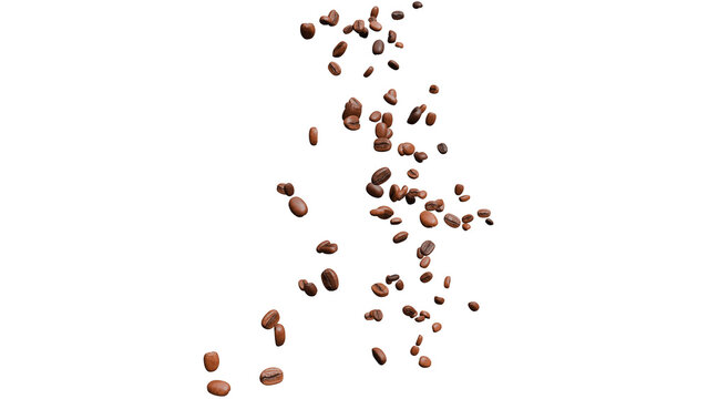 Falling Coffee Beans on Black Background
