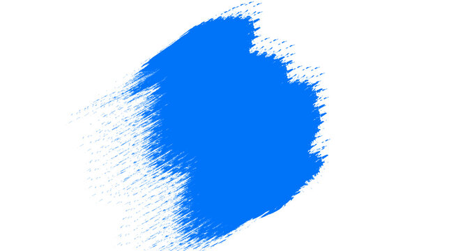 Vibrant blue paint stroke on white background, artistic acrylic brush dab with textured edges, cobalt blue ink splash for graphic design