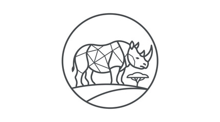 Geometric rhinoceros line art icon inside circular frame. © Ucul