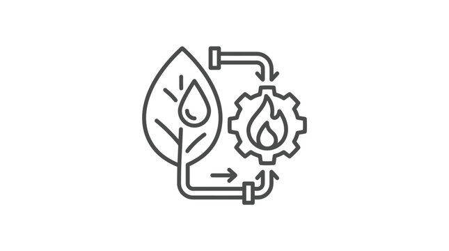 Biofuel and biomass energy cycle line art icon.