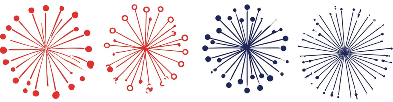 Four stylized radial network diagrams on transparent background
