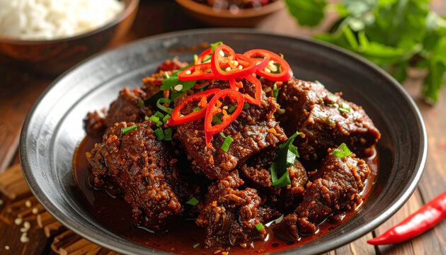 Close up rendang food plate
