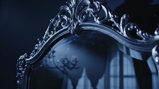 Ornate decorative mirror with intricate metalwork and elegant reflection