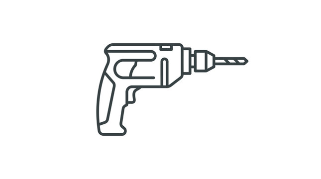 Impact drill power tool line art icon on white.