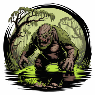 Swamp creature monster in water.