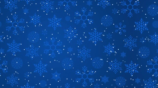 Snowflakes motion pattern. Snowflakes seamless pattern. Seamless winter pattern animation with snowflakes and sparkling snow. Animated blue snow background