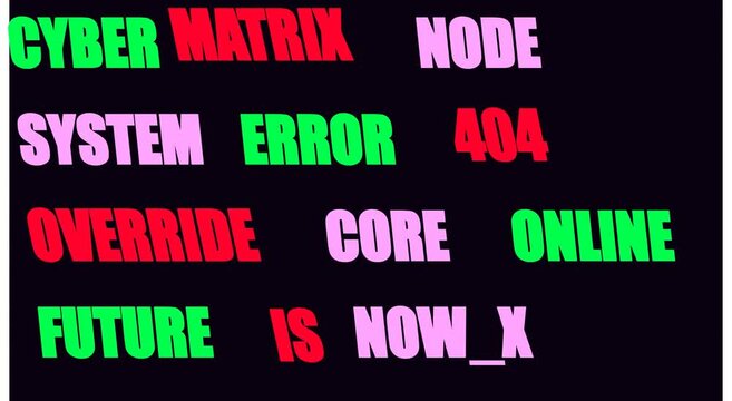 Glitchy cyberpunk text overlay: digital system error animation