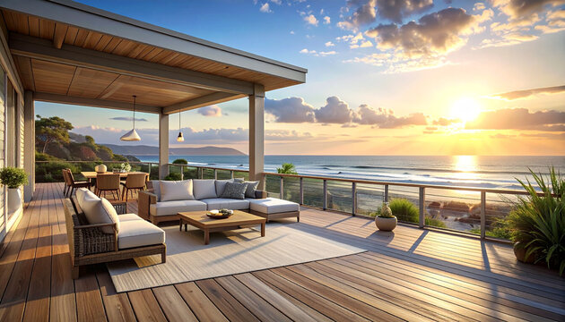 Coastal deck sunset view