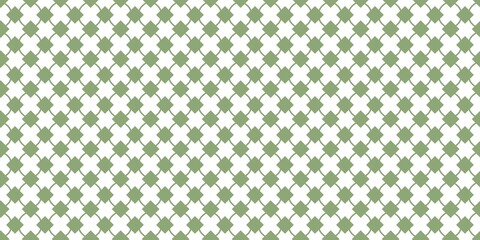 Fototapeta premium Seamless geometric pattern featuring green diamond shapes and interconnected curves on a light cream background, perfect for backgrounds, textiles, and packaging design.
