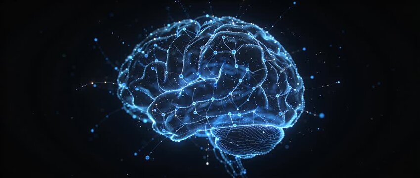 Digital brain artificial intelligence neural network data abstract technology blue glow cyber future innovation idea deep learning data connection blue light virtual mind glowing cyber space