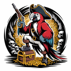 Pirate Parrot with Treasure and Gun. © joni