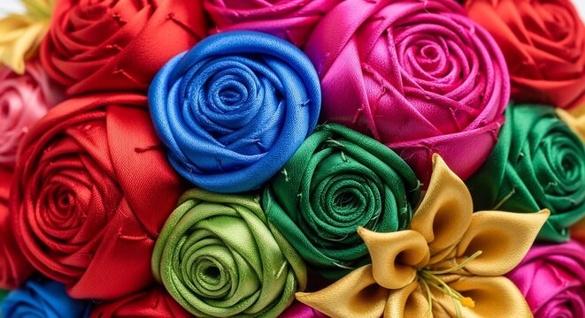 Colorful fabric roses bouquet