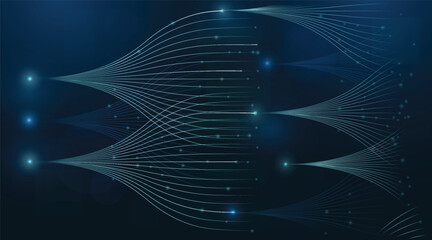 Plakat Abstract flowing data lines on dark background in modern digital style showing network connection technology concept. Vector illustration