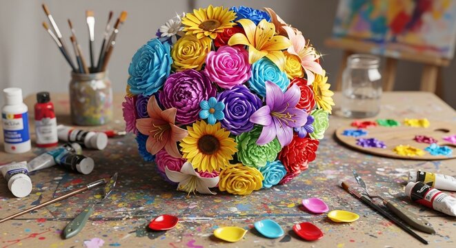 Colorful floral arrangement on table