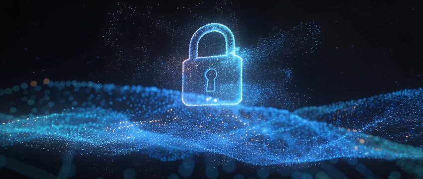 Cyber security data protection digital lock encryption technology abstract firewall privacy network protection glowing padlock secure access visualization network encryption technology internet