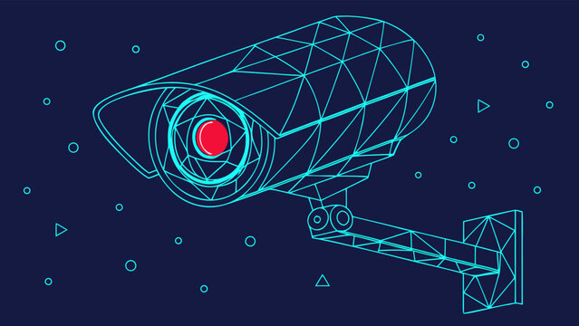 Modern CCTV Security Camera Surveillance System Vector Illustration with Network Nodes for Tech and Security Design