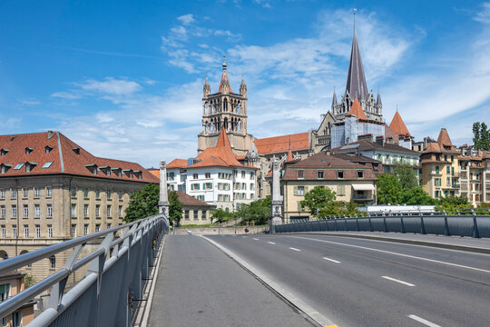 Building and street at city of Lausanne, Switzerland