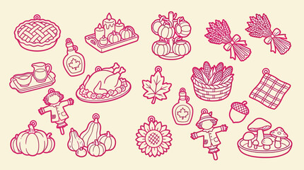 Collection of Autumnal Icons and Illustrations for Thanksgiving and Fall Celebrations. © Clara