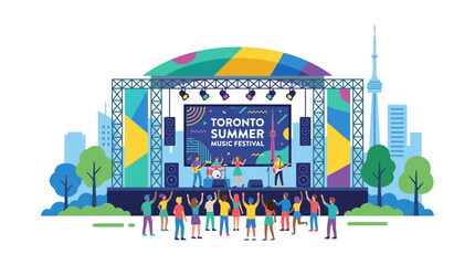 Naklejka premium Toronto Summer Music Festival Stage with Band and Crowd