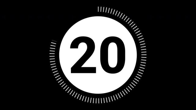 25 second countdown with circle animation, 25 to 0 animation countdown. 4K video
