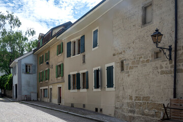 Fototapeta premium Building and street at city of Lausanne, Switzerland