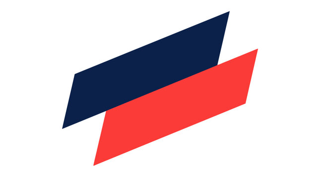 Minimalist Geometric Composition featuring navy blue and red diagonal parallelograms on white background ideal for corporate branding and modern graphic design projects.