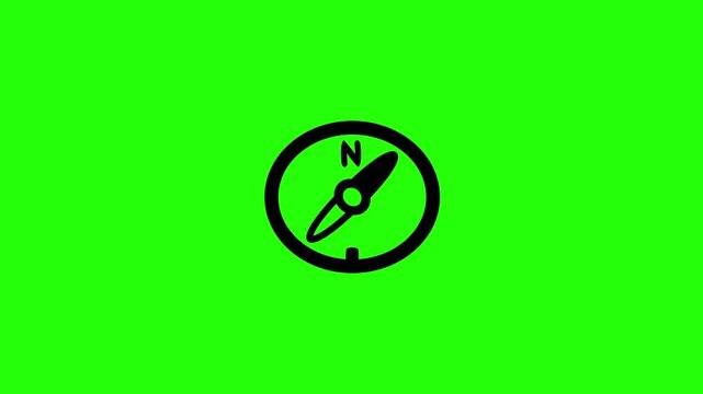 Dynamic 4K resolution asset showing a classic magnetic orientation compass tool with north pointer needle bouncing. Perfect popup icon for outdoor travel website.