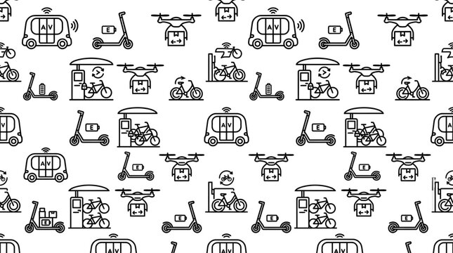 Pattern of small robots and machinery icons repeating across a seamless design.
