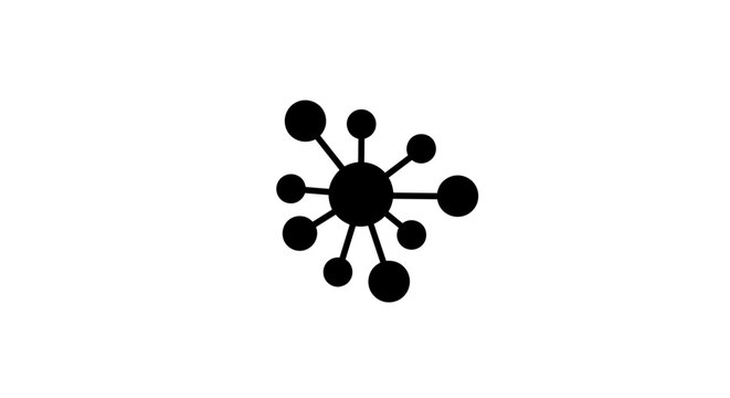 Black molecular structure symbol icon.